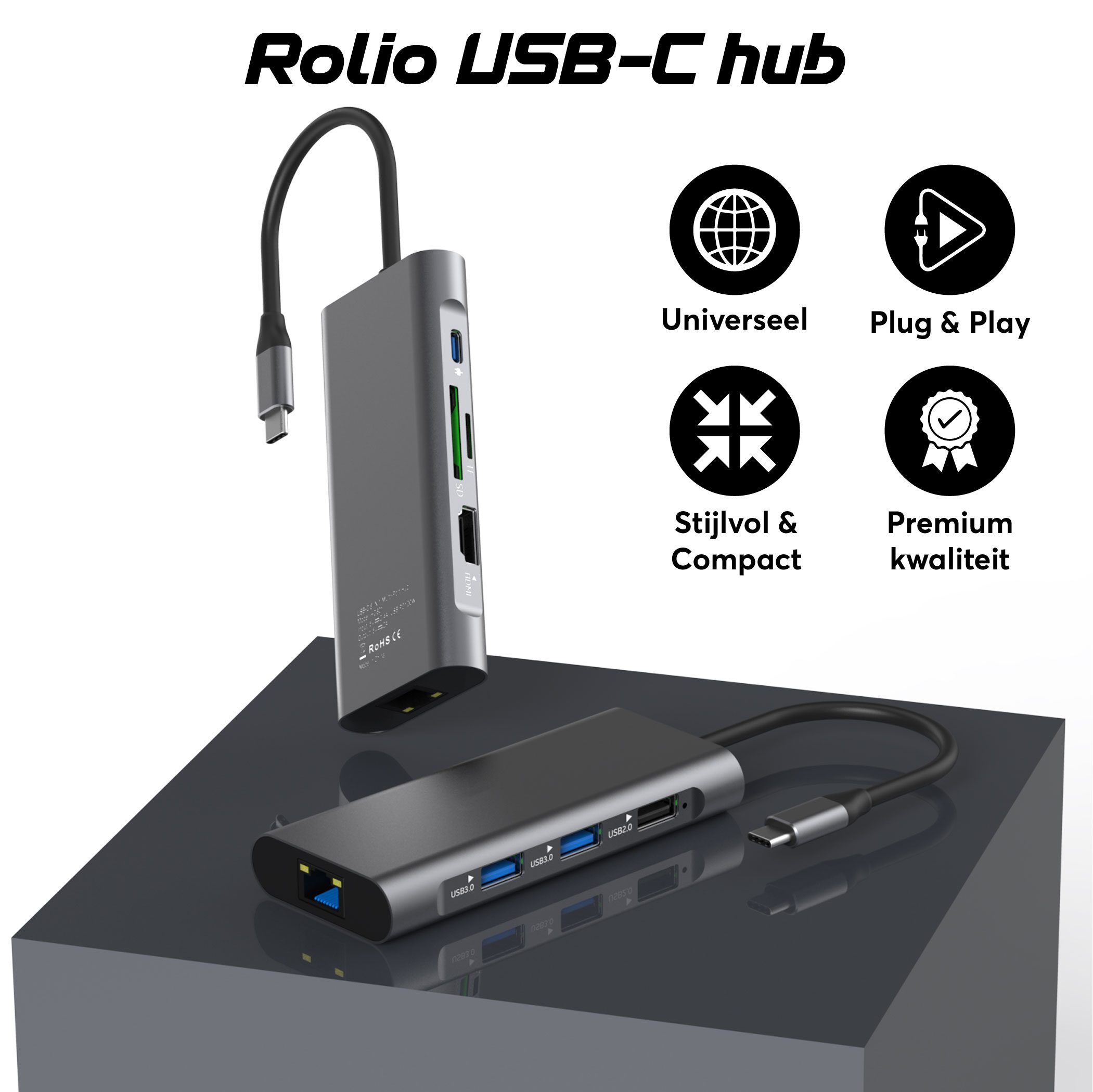 USB C Hub 8 in 1 - LAN - HDMI - - USB-C Opladen - USB 3.0 - AllesUSBc.nl