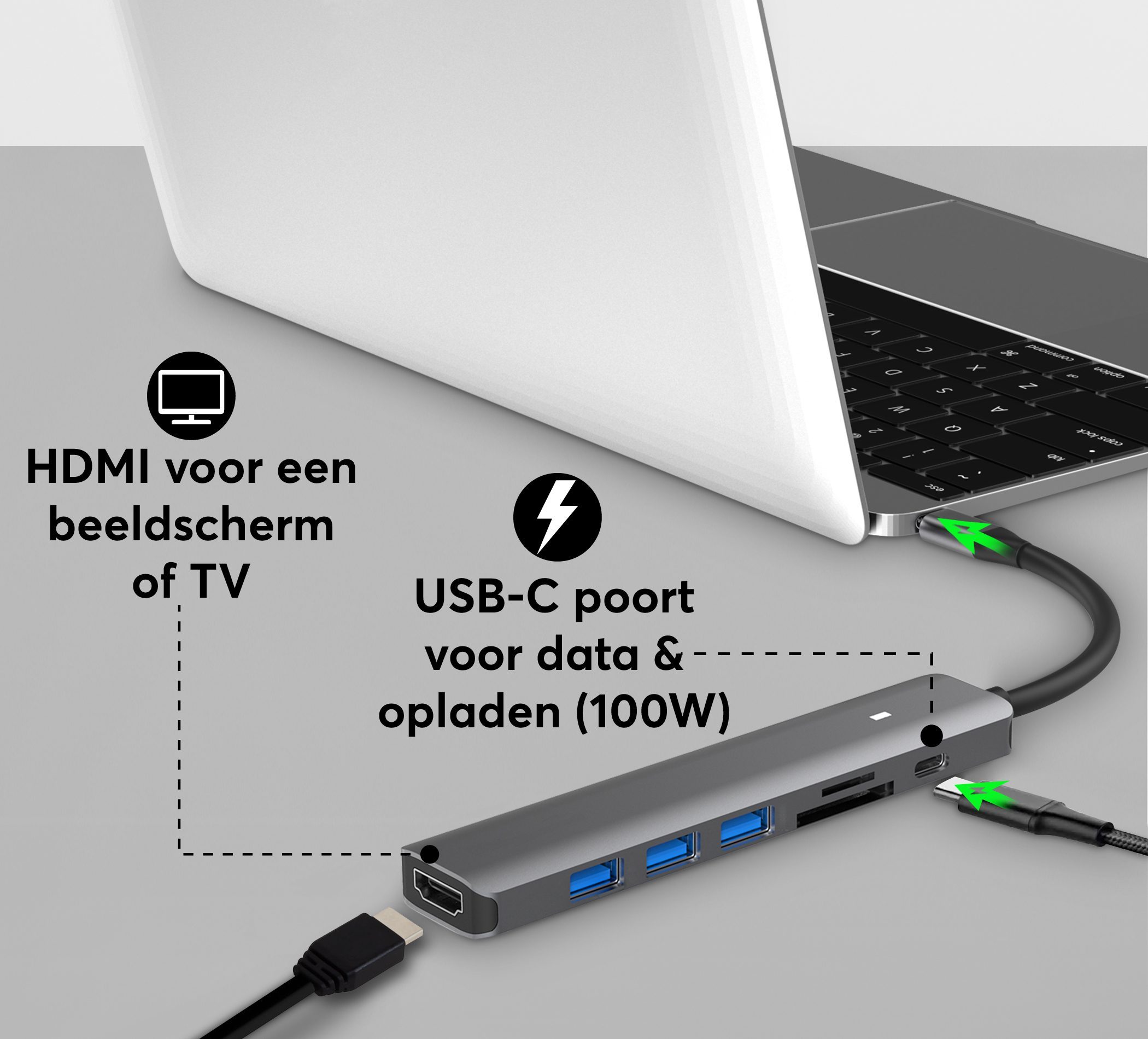 USB-C Hub - 7 poort - 4K HDMI - - SD/TF USB